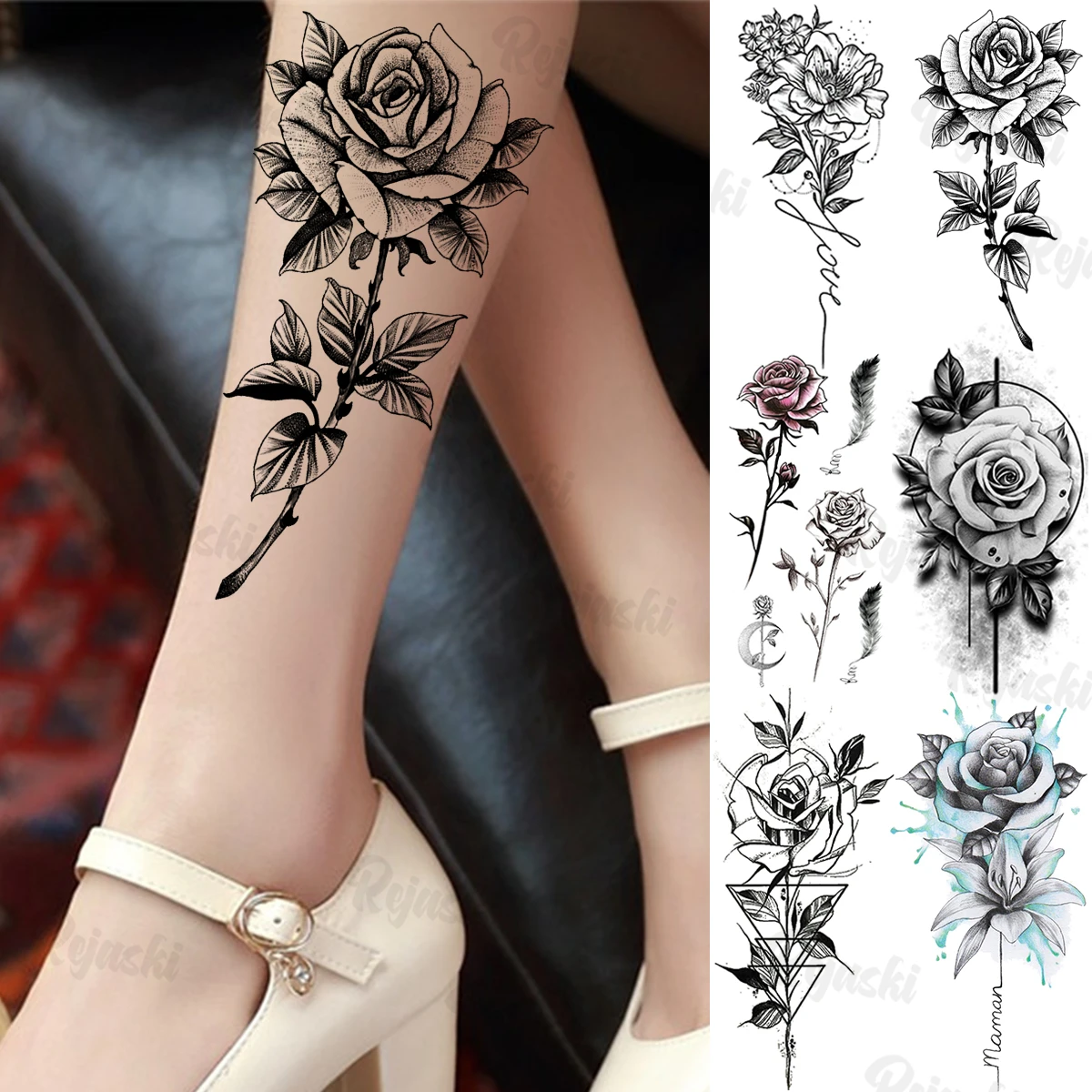 Rose Tattoos For Women On Leg