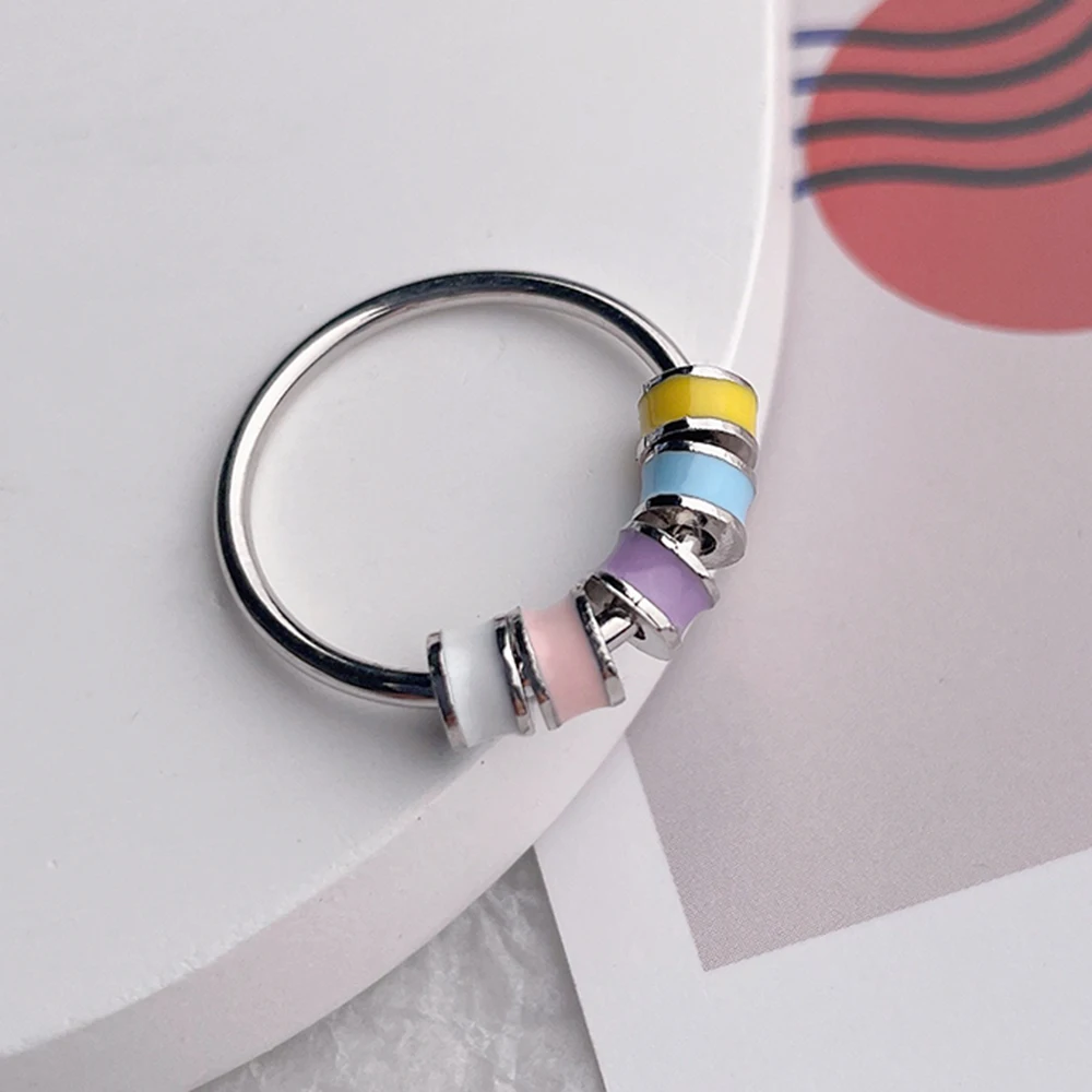 Anxiety Lie Ring Colorful Enamel Unisex Fidget Ring With Bead Worry Stress Relief Jewelry Lovers Stacking Finger Creative Rings