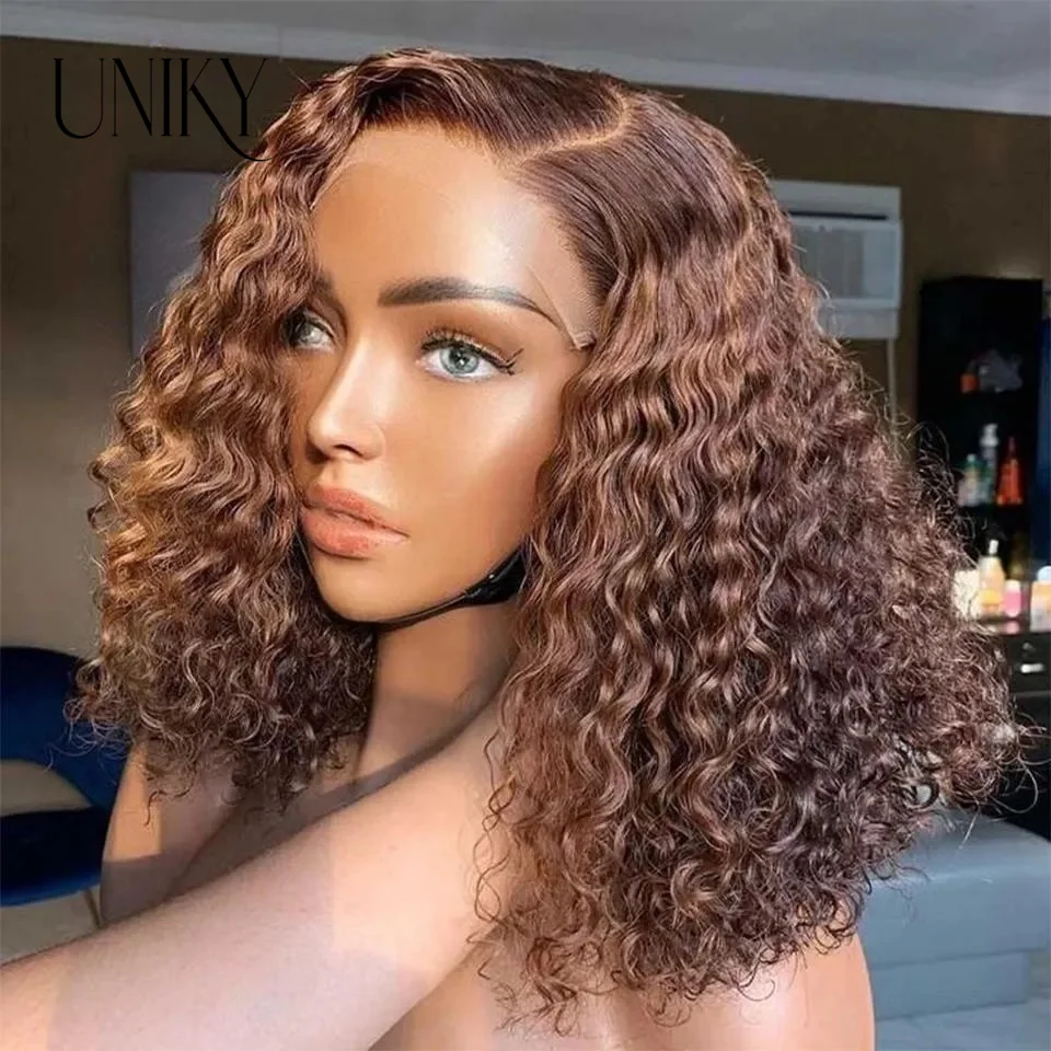 

Chocolate Brown 13X6 13x4 Wet & Wavy Short Curly Bob Lace Front Wig Brazilian Virgin 4x4 Lace Closure Water Wave Human Hair Wigs