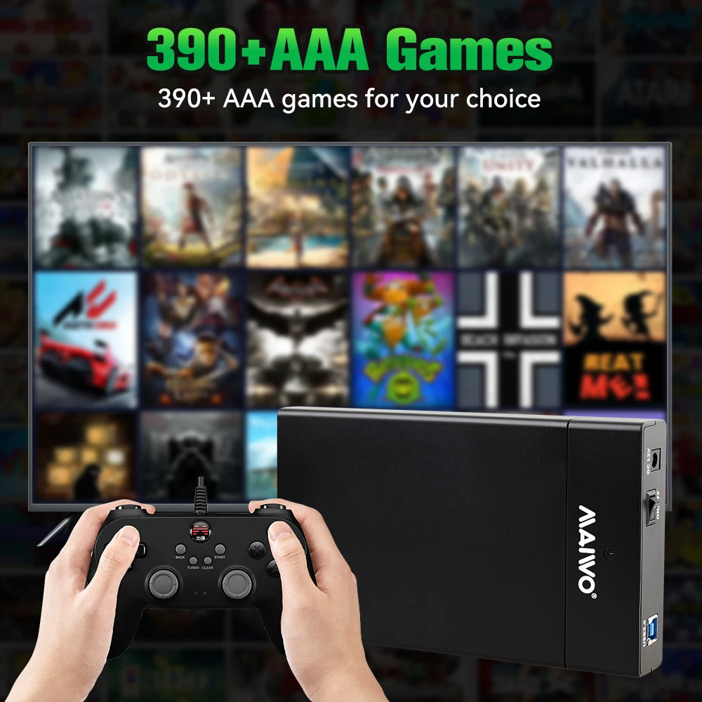 외부 게임 하드 드라이브 플레이나이트 시스템 게임용 HDD, PC 노트북용, PS4, PS3, PS2, 스위치, Wiiu, MAME, WII용, 390 + AAA 게임 포함, 12TB