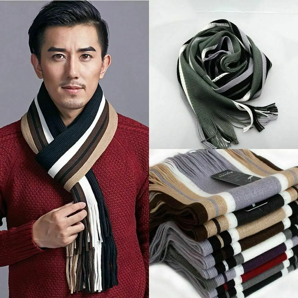 

Cashmere Men Striped Scarf Casual Neck Warm Tassel Stole Winter Long Shawl Thick Soft Neck Wrap