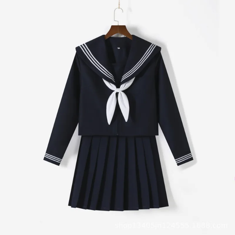 Japanese JK Style Navy White Three-Stripe Sailor Uniform Skirt Set School Outfit for Daily Wear Cosplay