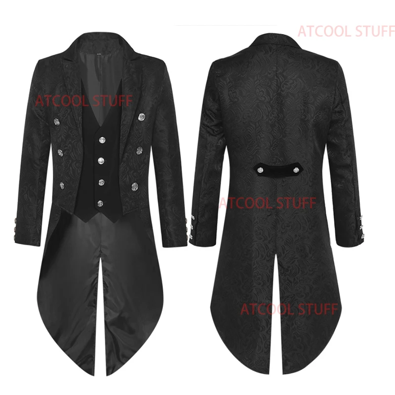 

Steampunk Black Tuxedo Medieval Men's Frock Coat Fake two Piece Set Victorian Tailcoat Gothic Vampire Cosplay Costume Renaissanc