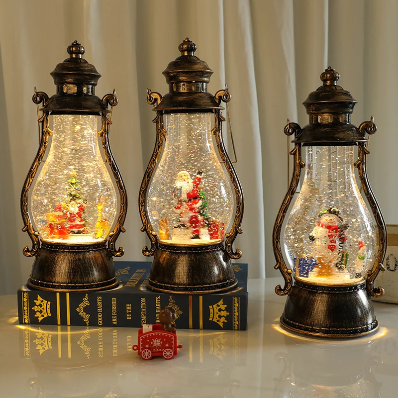 

Christmas pony lantern with concert rotating light and snow floating decoration of portable water injection oil lamp