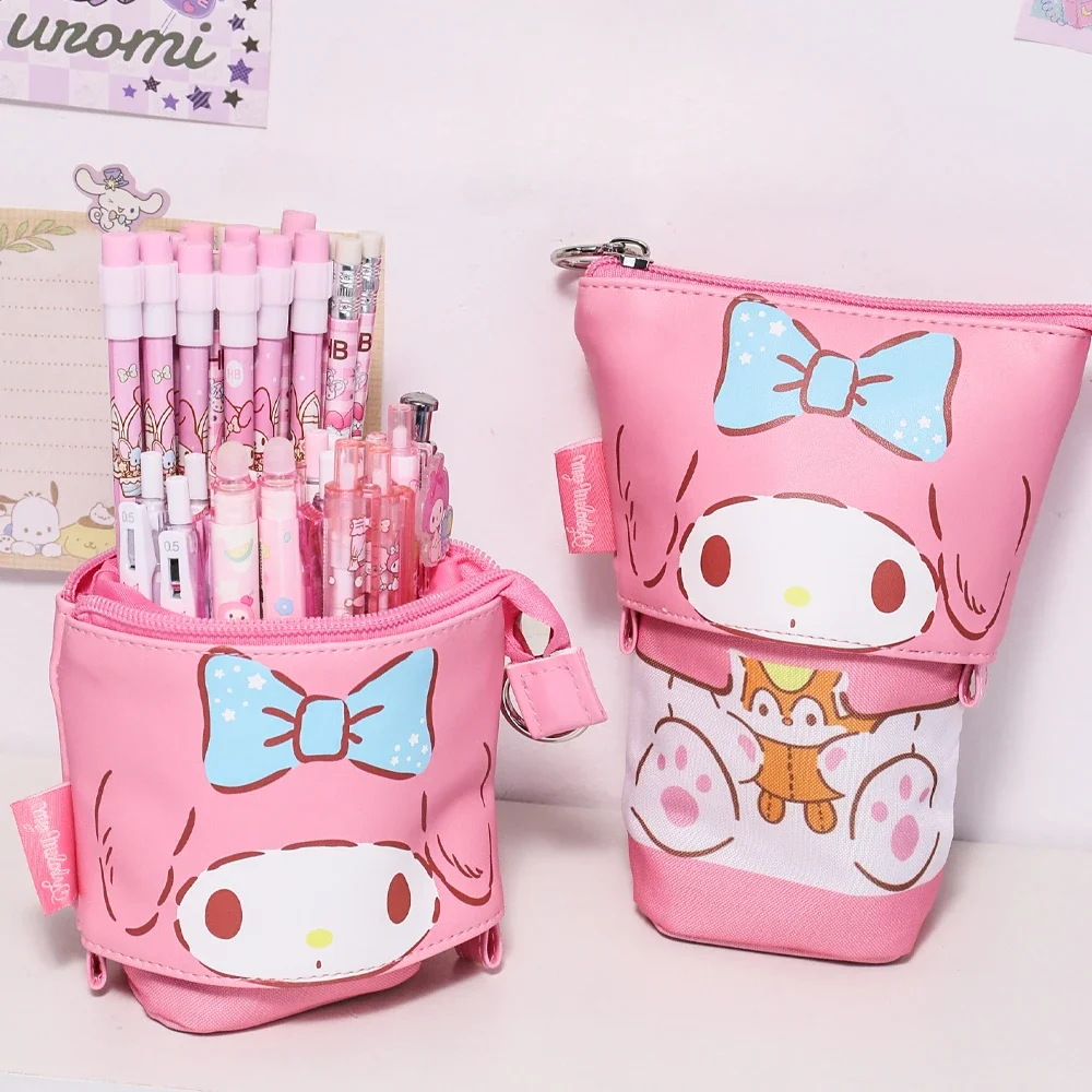 Sanrio Retractable Pencil Case Kuromi Cartoon Student Stationery Pencil Case Organizer Cinnamoroll Cute Organizer Storage Bag