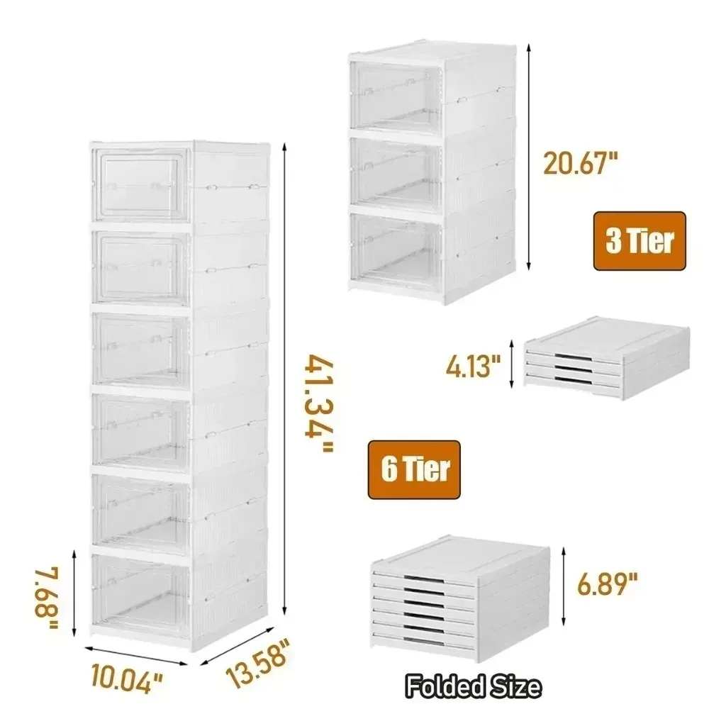 6 Layers Foldable Shoe Rack Organizer Transparent Tackie Box Collapsible Home Sneaker Storage Stackable Shoes Cabinet For Closet plastic storage box