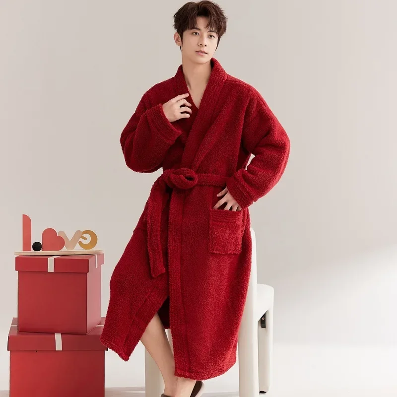 Solido Casual Bata De Dormir Hombre Batas De Franela Gruesa Para