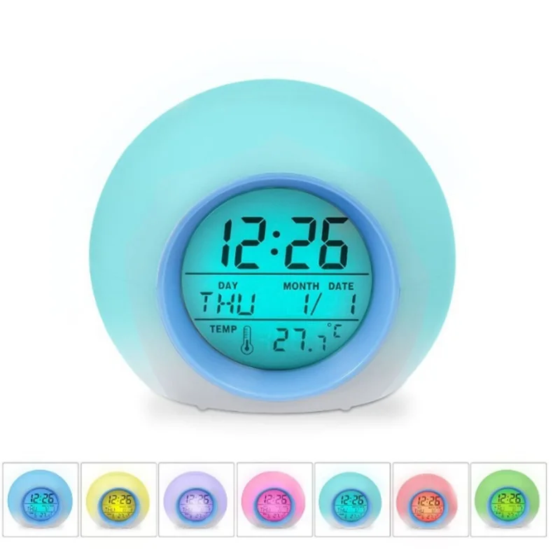 LED Night Light 7 Color Night Light Alarm Clock Children\'s Bedside Cute Night Light Snooze Temperature Wake Up Timer Alarm Clock