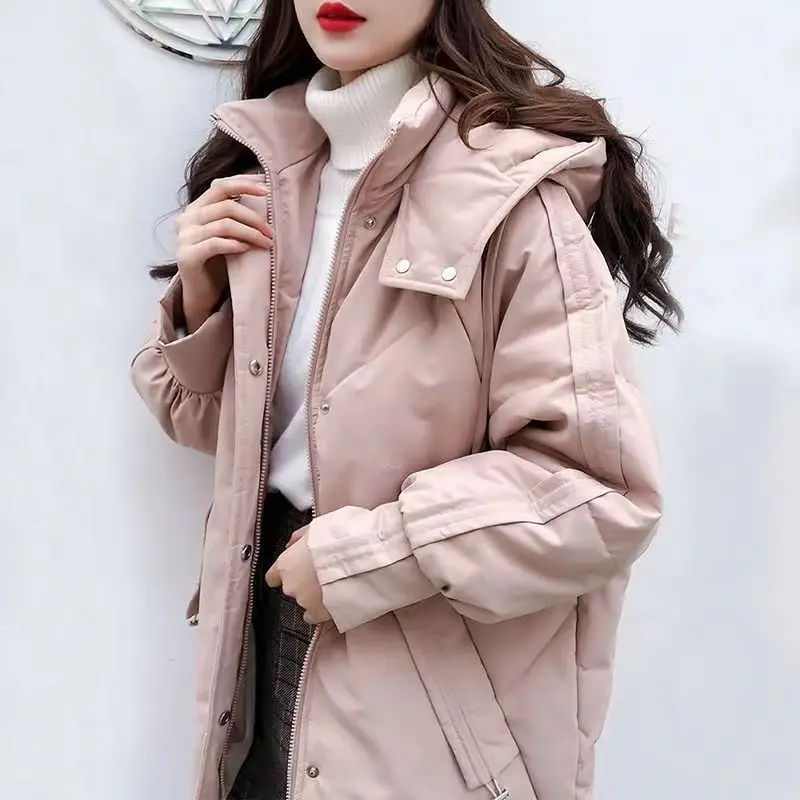 2023 New Women Down Cotton Coat Winter Jacket Female Mid Length Version Parkas Loose Thick Outwear Hooded Large Size Overcoat
