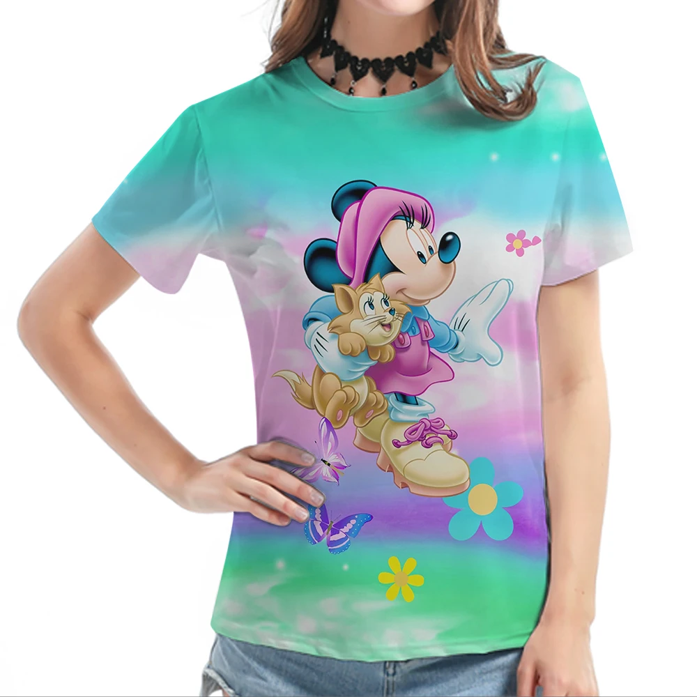 

Disney 2023 New Minnie Mouse Head Print T Shirt New Hot Sale Tops Casual Cartoon Round Neck Clothes Baby Boys Girls Clothing