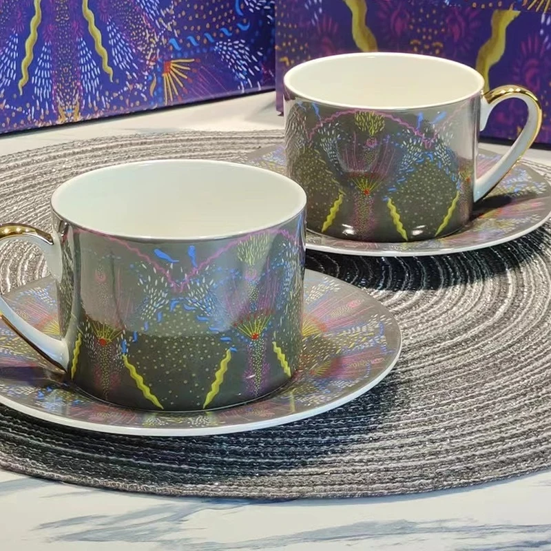 Tableware Plate Round Classic Limoges Porcelain Coffee Cup Saucer Christmas Tray Wedding Dinner Tool Dessert Salver 4pcs/Set