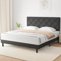 Queen Bed, Queen Size bed Frame with Fabric Upholstered Headboard,Dark Grey, Easy Assembly 1