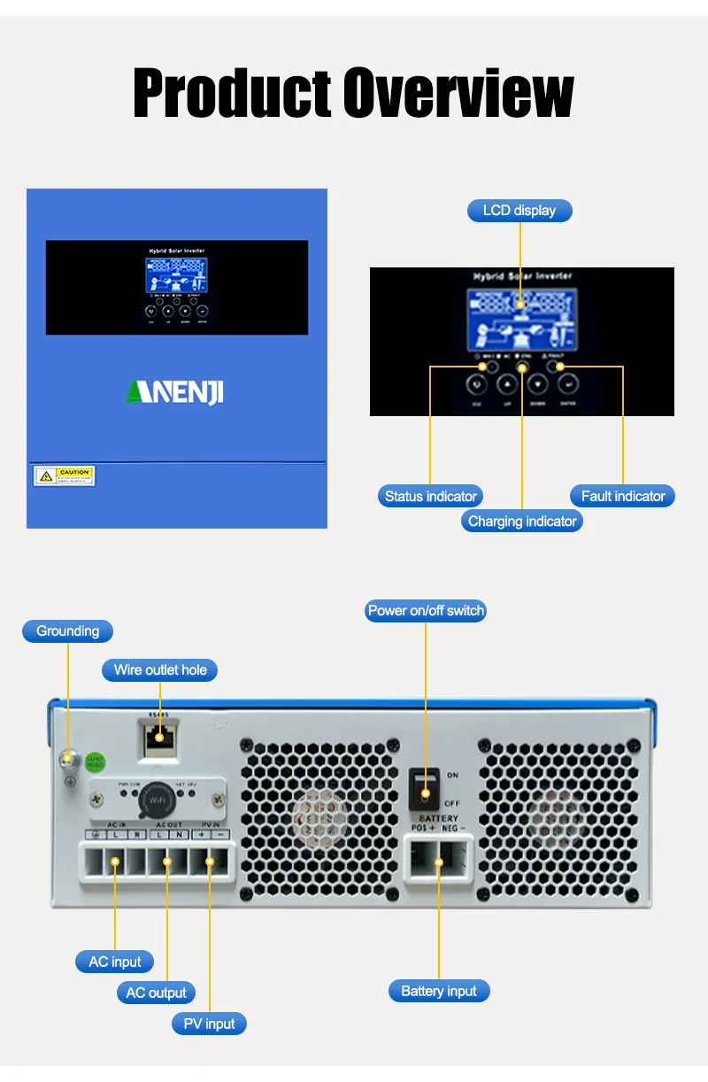 6.2KW 4KW 2KW MPPT Hybrid Solar Inverter Pure Sine Off Grid Tie 230VAC  PV 500V