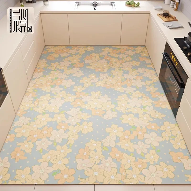 PVC Leather Kitchen Floor Mats Floral Large Area Waterproof Oil-proof Carpets Home Decor Anti-fouling Easy Clean Balcony Rugs 러그