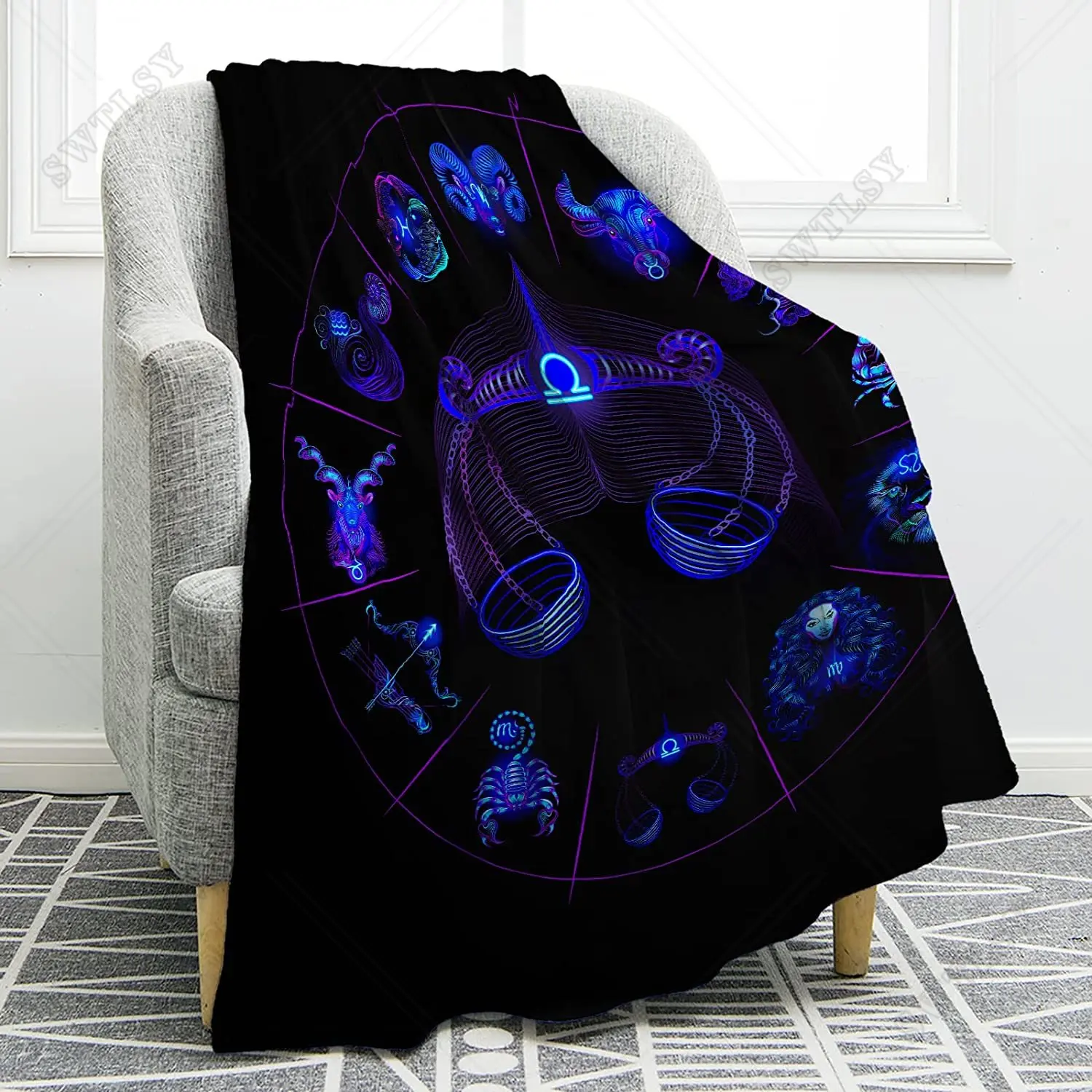 

Twelve Constellation Flannel Throw Blanket Gifts for Women Kids Girls Decor for Home Bedroom Living Room Soft Cozy Lightweight