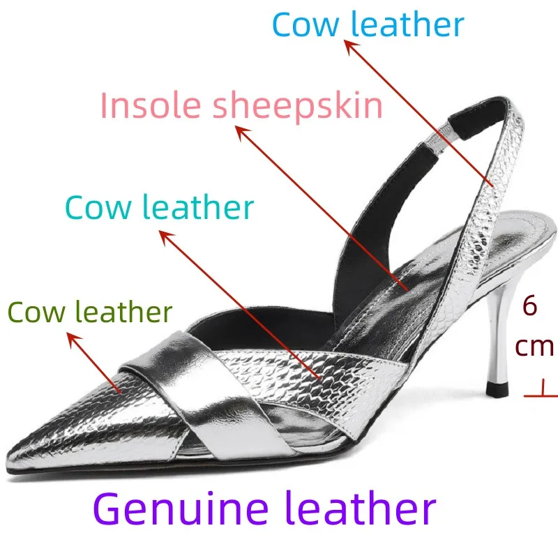 Brand Genuine Leather Pointed Toe Slingback Kitten Heel Sandals Women Stiletto High Heels Summer Designer Party