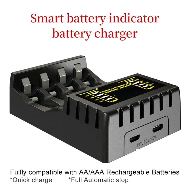 AA/AAA 배터리용 4 슬롯 충전기, 휴대용 및 편리한 배터리 액세서리, DC 5V 2A 입력, 2.4V 600mA 출력 지원