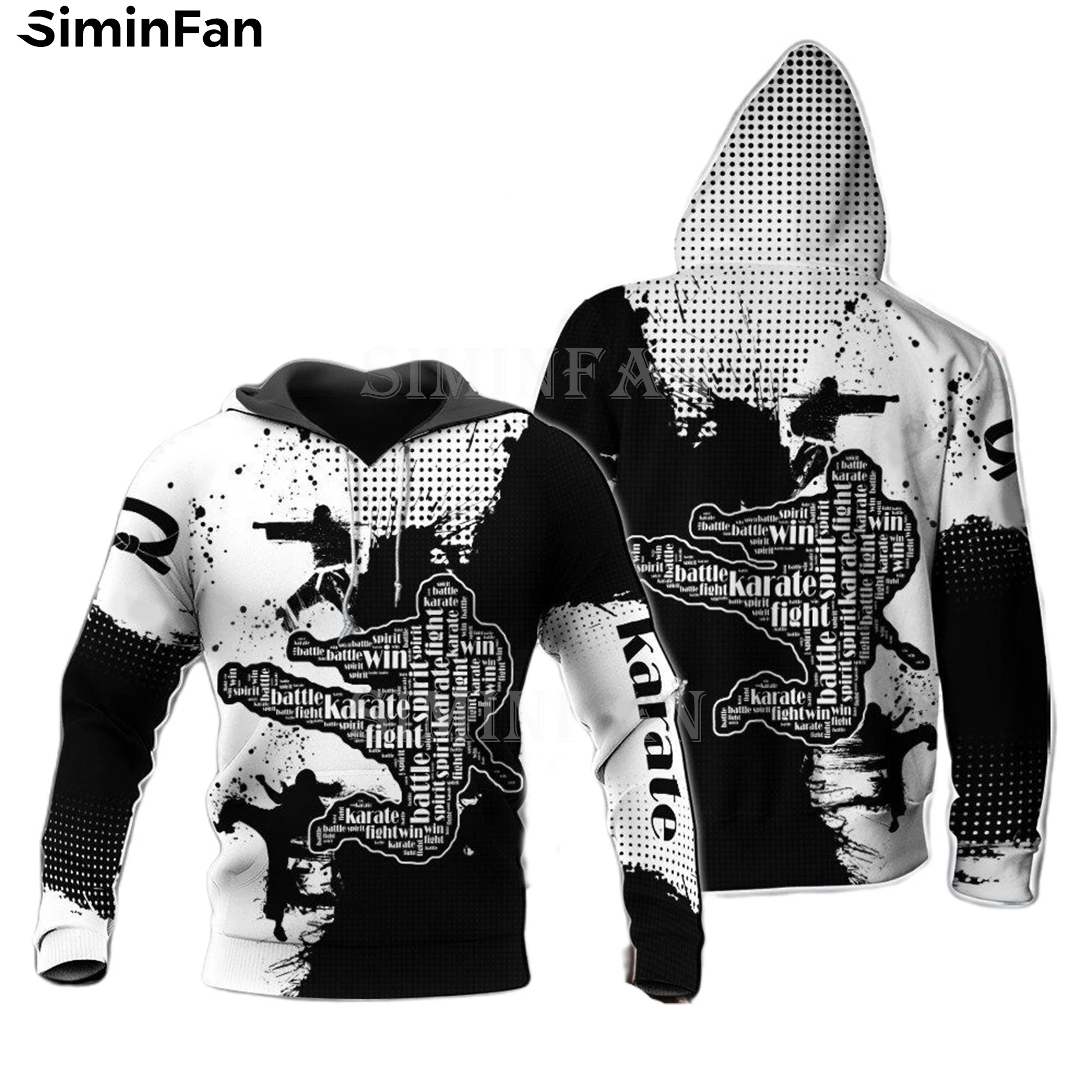

KARATE 3D Printed Mens Black White Hoodie Zipper Jacket Hooded Pullover Unisex Casual Sweatshirt Male Outwear Autumn Women Coat