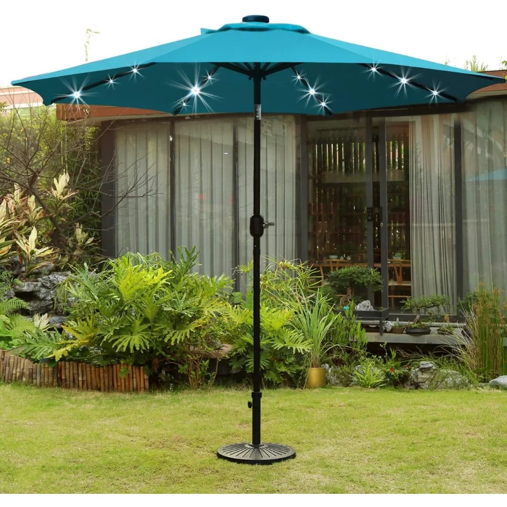9' Solar LED Lighted Patio Umbrella with 8 Ribs/Tilt Adjustment and Crank Lift System