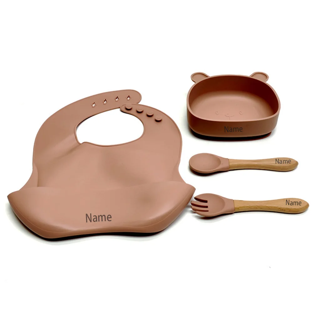 4-Piece Silicone Tableware Set with Free Name Engraving Creative gifts tailored for boys and girls