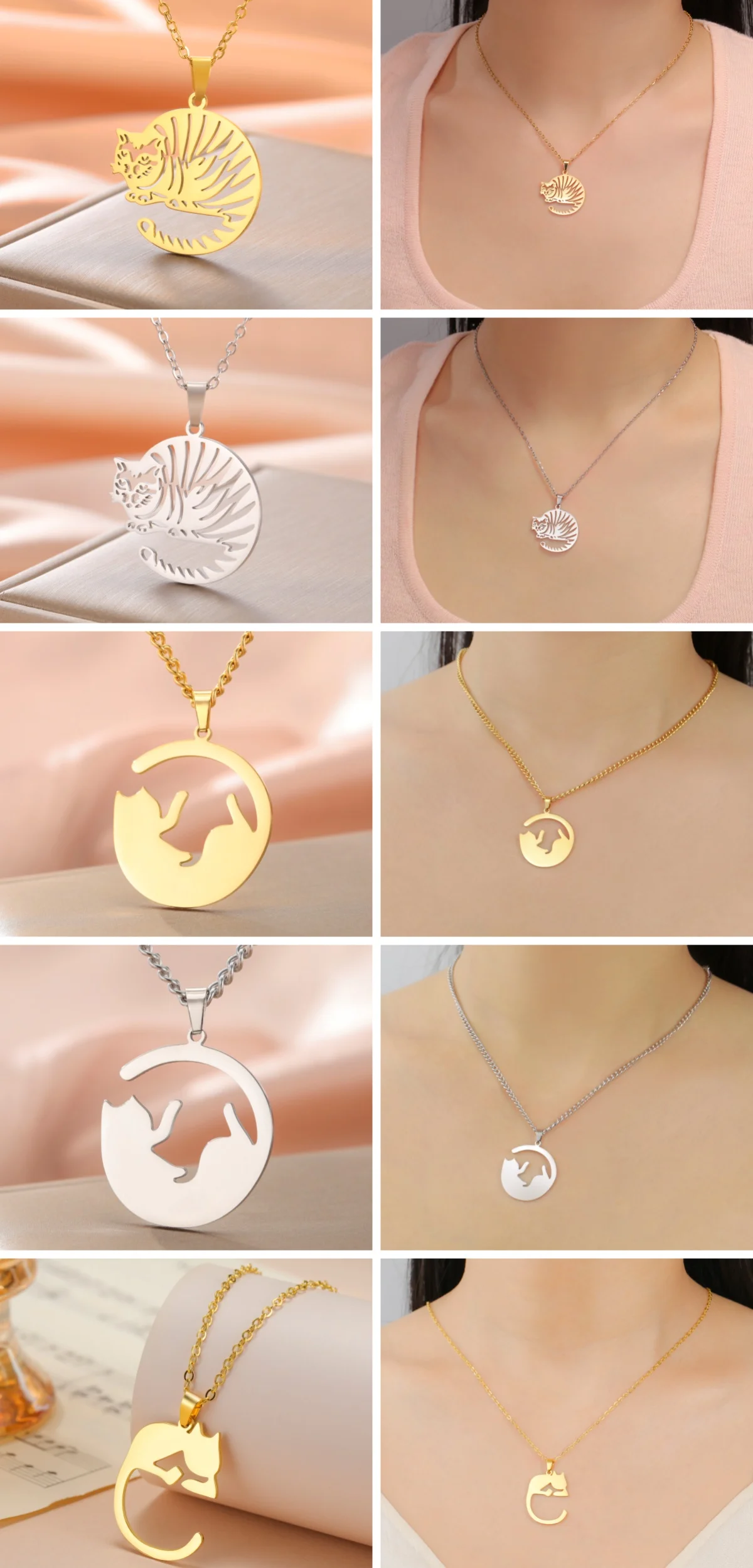 Kkjoy Trendy Elegante Edelstahl Hohl Silhouette Katze Halskette Für Frauen Nette Schmuck Hochzeiten Geschenke Für Mädchen Freund Neue – Detail 5