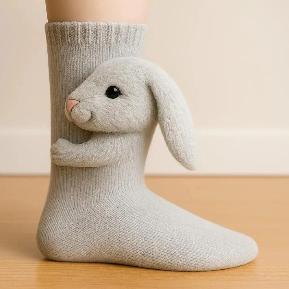 3D Knitted Socks With Animals Hand Crocheted Double Layer