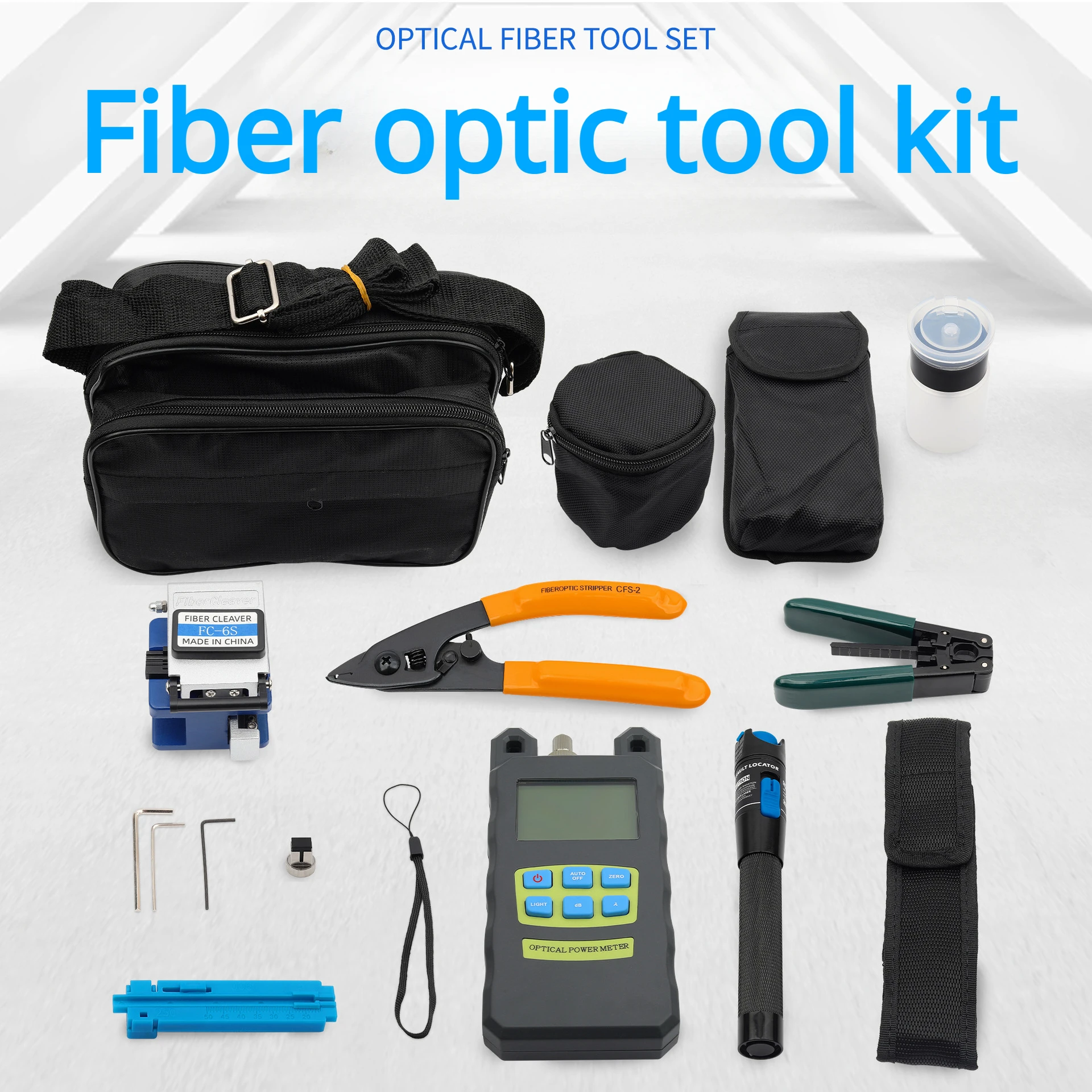 

FTTH Cold Splicing Kit Fiber Optic Tool Set FC-6S Fiber Optic Cutting Knife Red Light Pen 10KM Optical Power Meter