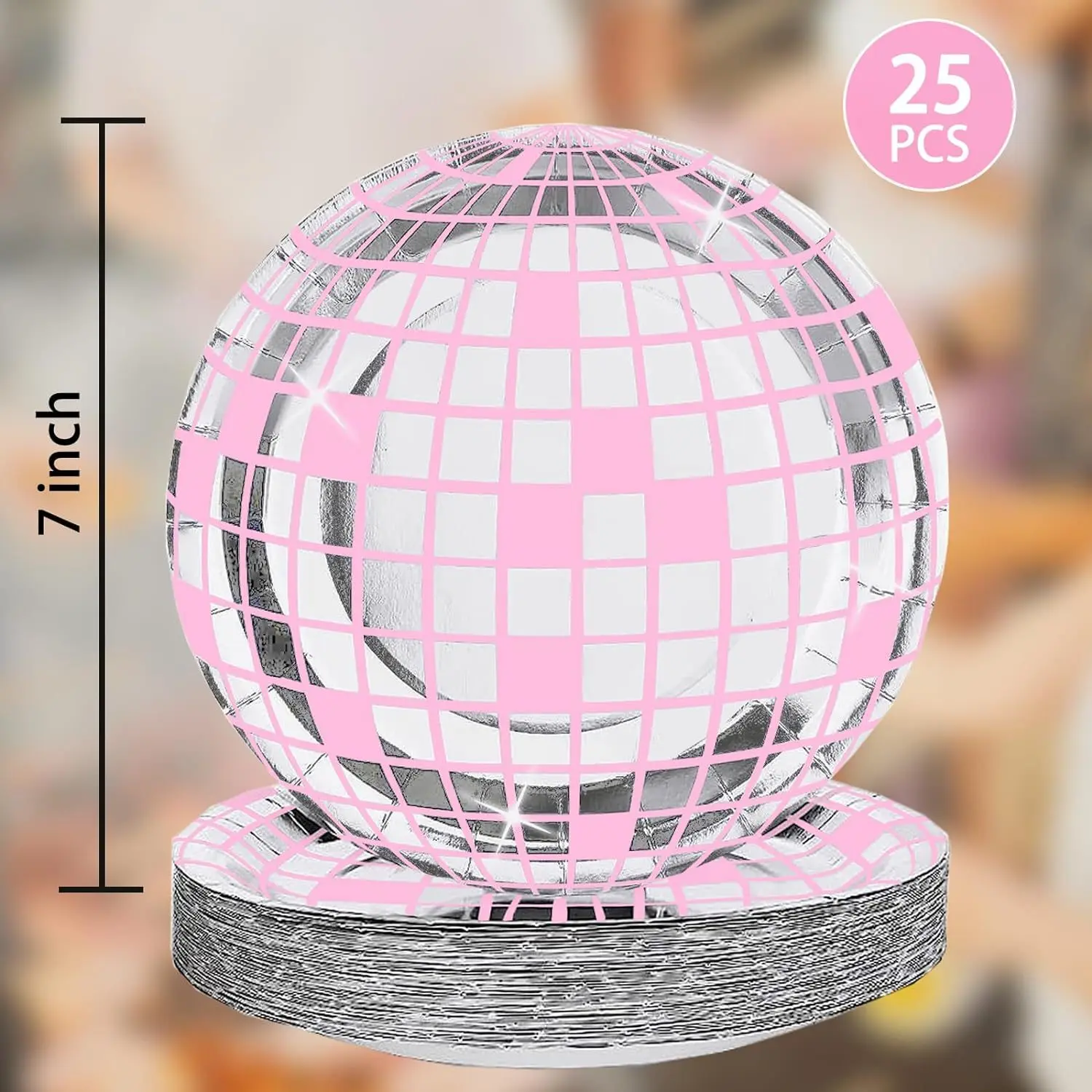 Pink Disco Ball Theme Disposable Tableware Pink Silver Disco Plates Cups Napkins Adults Women Happy Birthday Party Decor