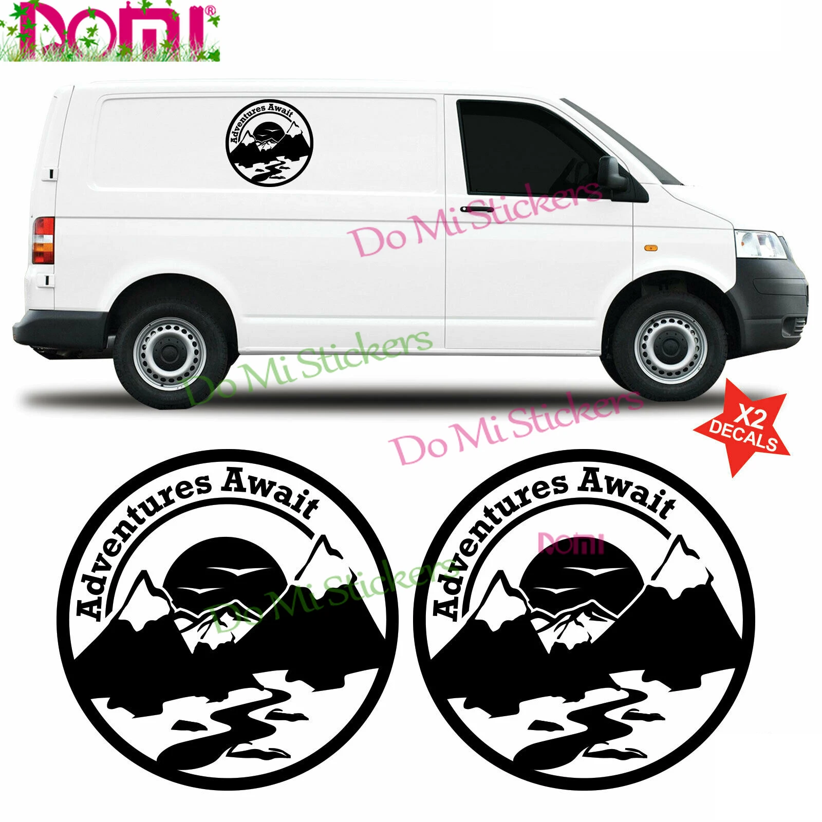 

Large Adventure Await Camper Van Transporter Motorhome Side Vinyl Decal Stickers Die-Cut Waterproof PVC