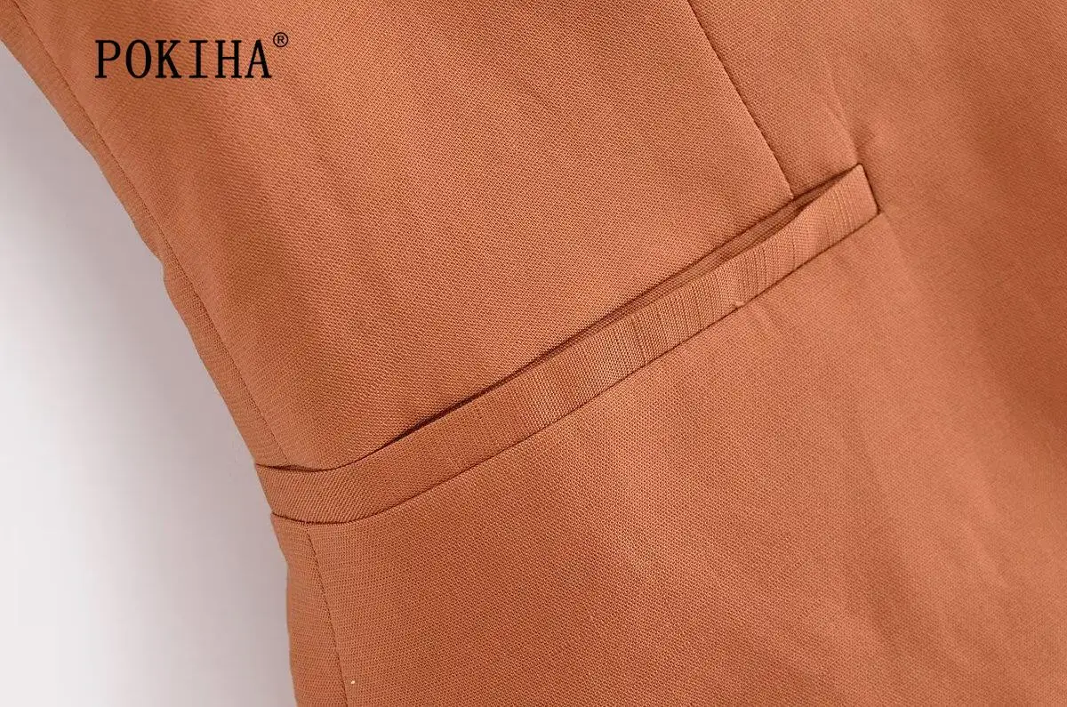 Pokiha Fashion Women Vintage Linen Front Buttons Cropped Waistcoat And Elegant Mid Waisted Midi Dress Female Chic Two_voghion.com