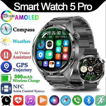 Nuovo Smartwatch 5 Pro 2026 con GPS, NFC, Schermo AMOLED, Monitoraggio Salute, Frequenza Cardiaca, Chiamate Bluetooth, Impermeabile IP67 per Uomo