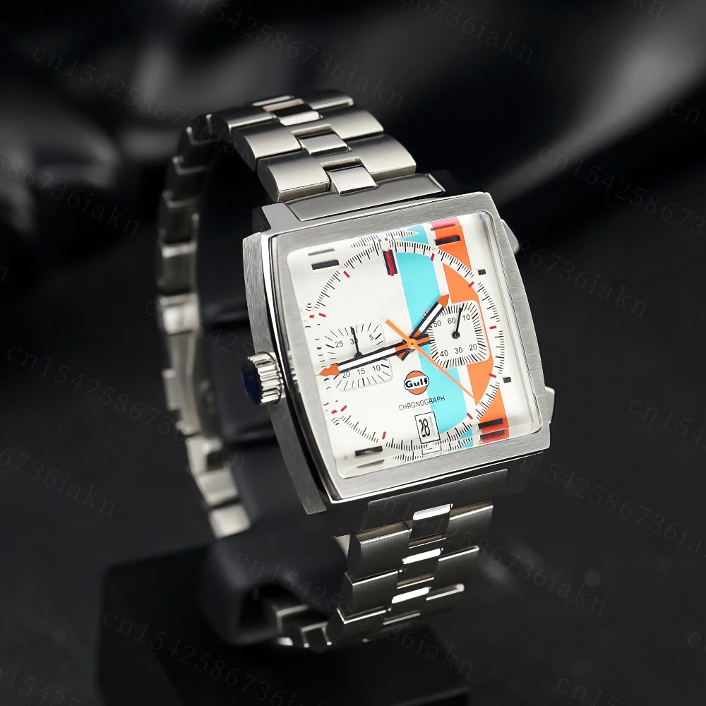 2022 Fashion New Square Color Bar 37mm Men's Leisure Sports Sapphire Mirror Stainless Steel Material Waterproof Quartz Watch