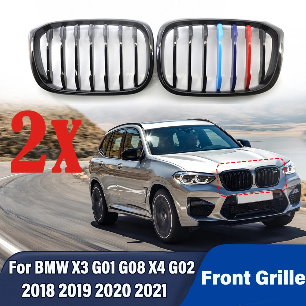 

A Pair Front Bumper Grille Single Slat Kidney Racing Grills For BMW X3 G01 G08 X4 G02 2018 2019 2020 2021 Glossy Black Accessory