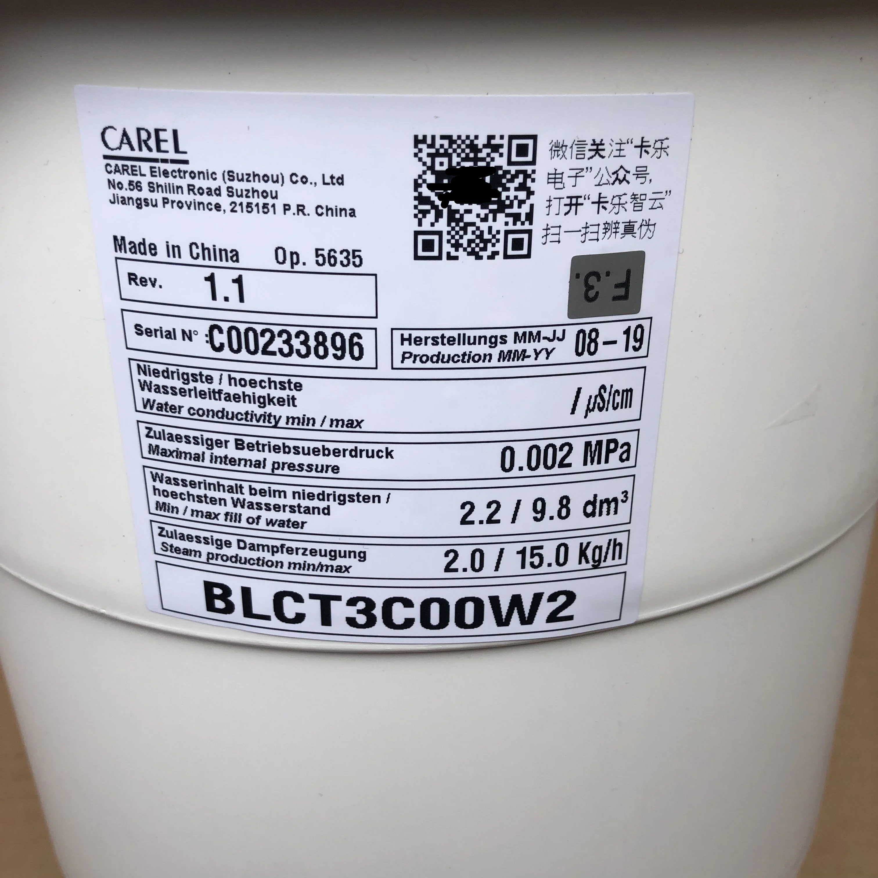 

Humidification Bucket 15KG BLCT3C00W2:BLCT3COOW2