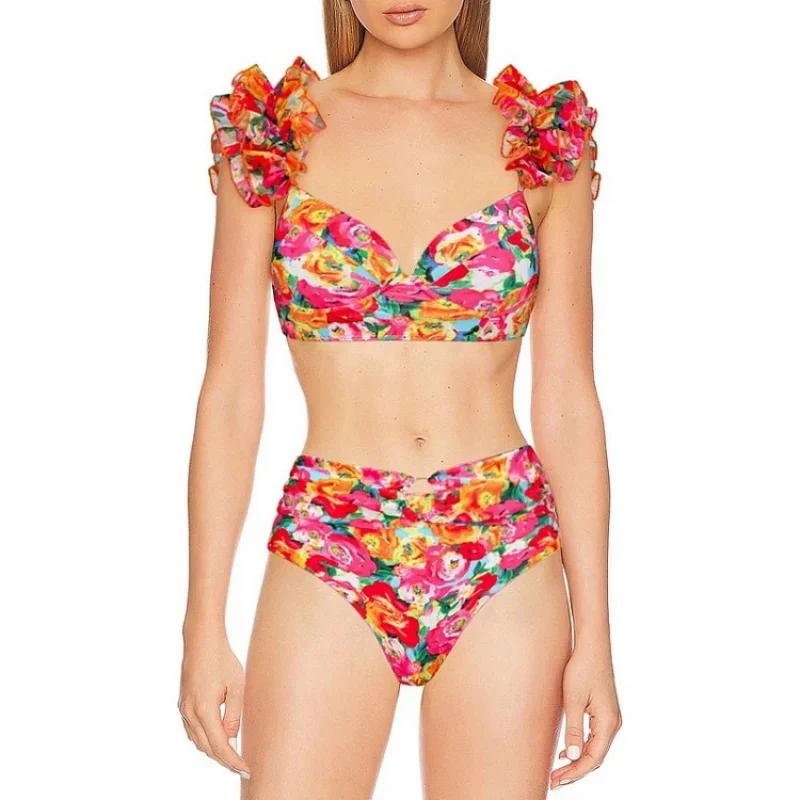 2024New Push up Bikini Sexy High WaistbikiniSplit Swimsuit Set Wholesale Chiffon Dress