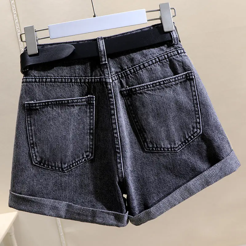 Short Pants for Women To Wear Work Denim Womens Shorts Loose Baggy High Waist Jeans Office Black Elasticty Summer Casual Normal