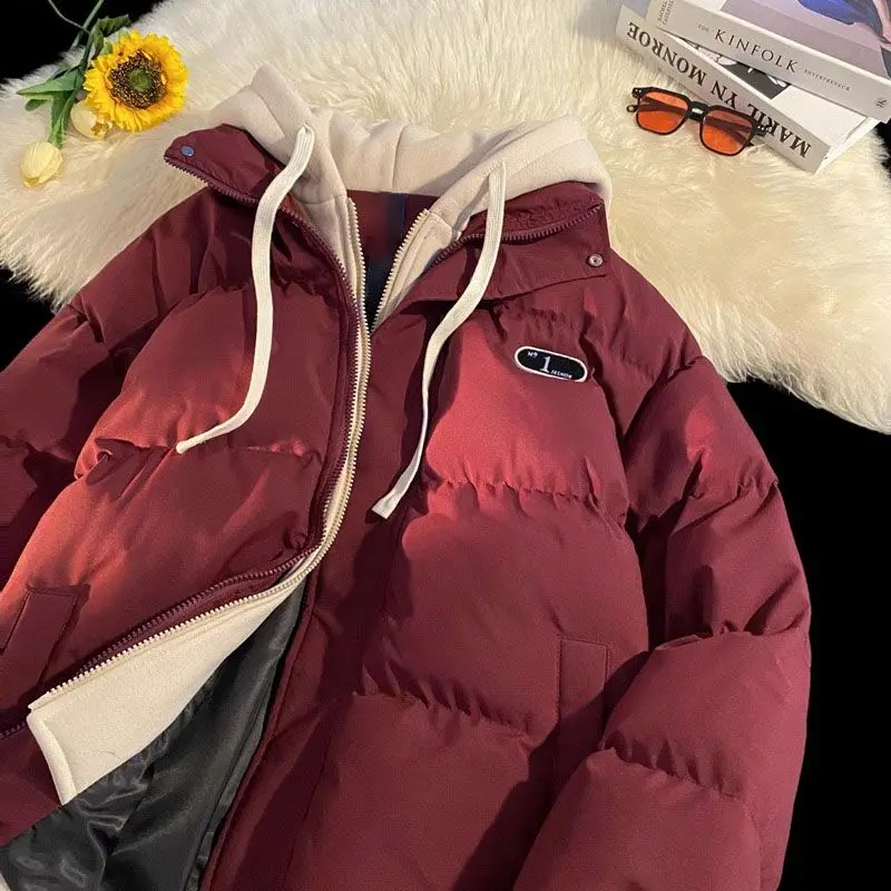 Hooded Padded Coat - Women Winter Jacket With Zipper Contrast & Thick Cotton