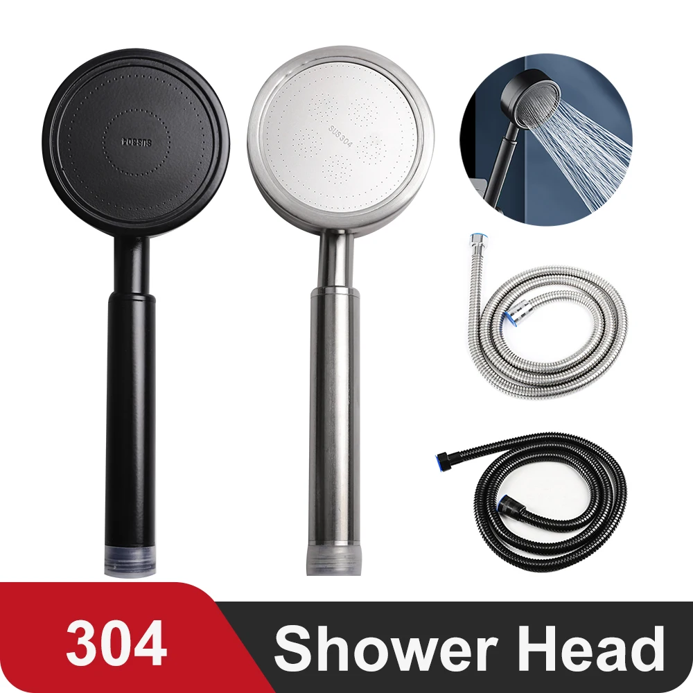 304 Stainless Steel Showerhead Accessories Black Silver Anti-Fall Rainfall High Pressure Shower Head with Hose Holder for Bath