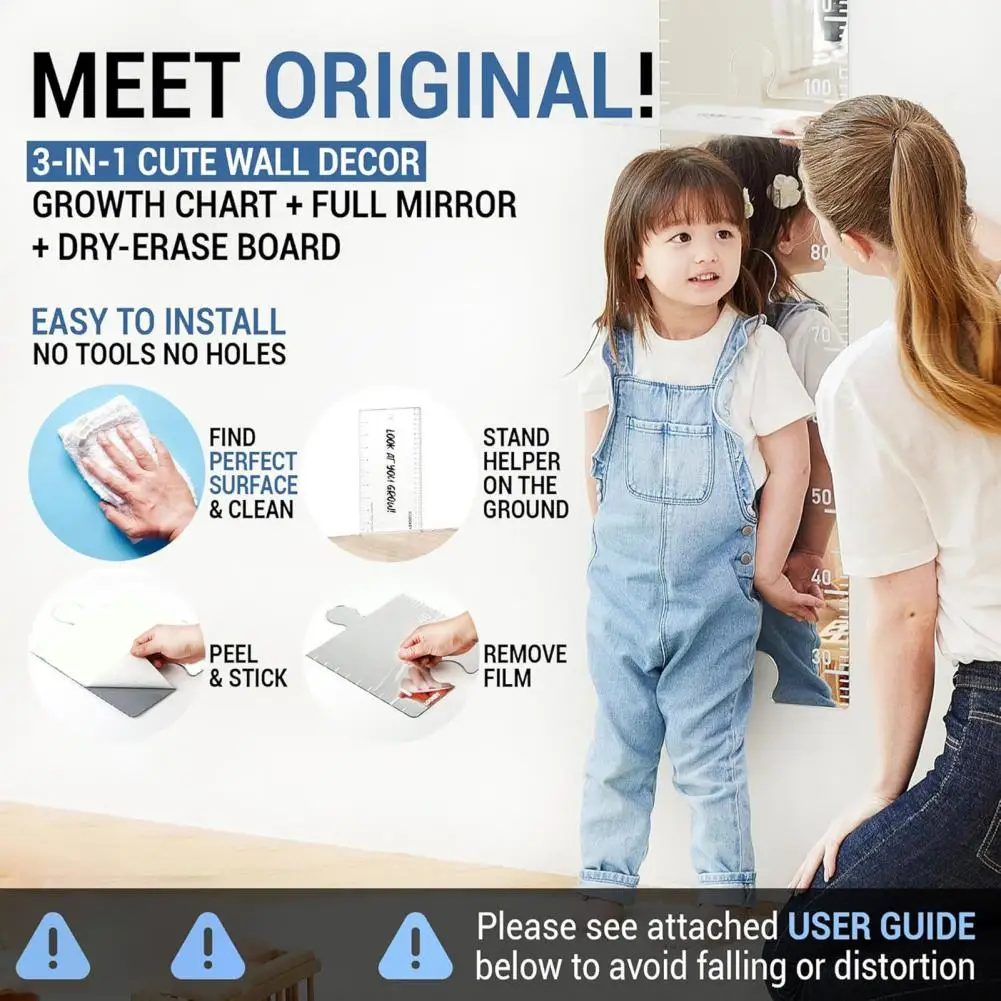 7Pcs/Set Acrylic Mirror Kids Growth Chart Children Room Nursery Bedroom Wall Hanging Splicing Height Measurement Ruler Decor