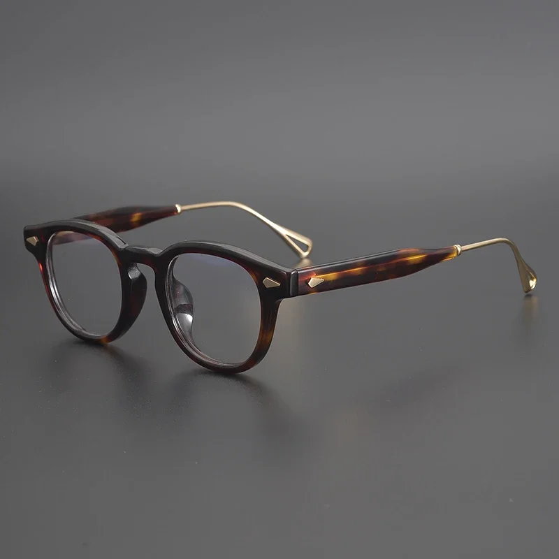 

Fashion Retro Women Prescription Eyewear New Men Myopia Glasses Handmade Elliptical Acetate Pure Titanium Inlaid Eyeglass Frames