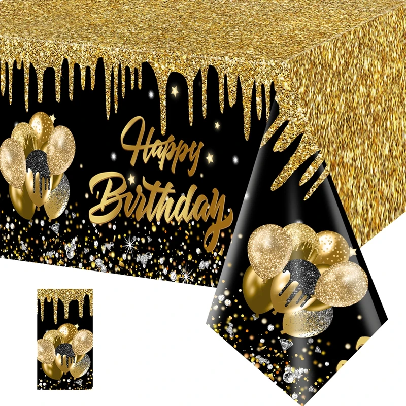 220x130cm Schwarz gold Einweg-Plastik tischdecke Geburtstags feier Dekorationen für Männer Frauen Jahre alte Tischdecke Party zubehör
