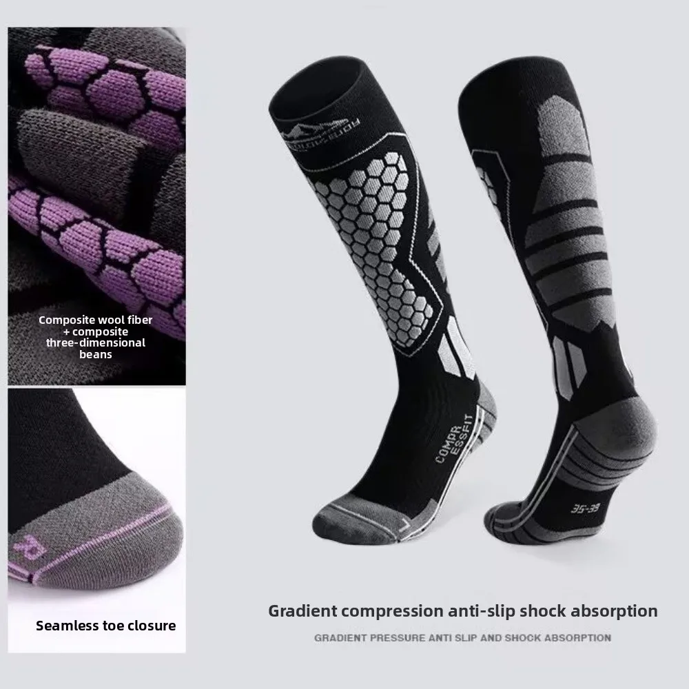 New Thickened Ski Socks Breathable Thermal Knee High Socks Moisture-wicking Anti-slip Snowboard Stockings for Winter Sports