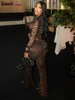 Weird Puss Sexy 2 Piece Set Women See Through Midnight Party Full Sleeve Crop Tops+Pants Matching Clubwear Skinny Autumn Outfits 2