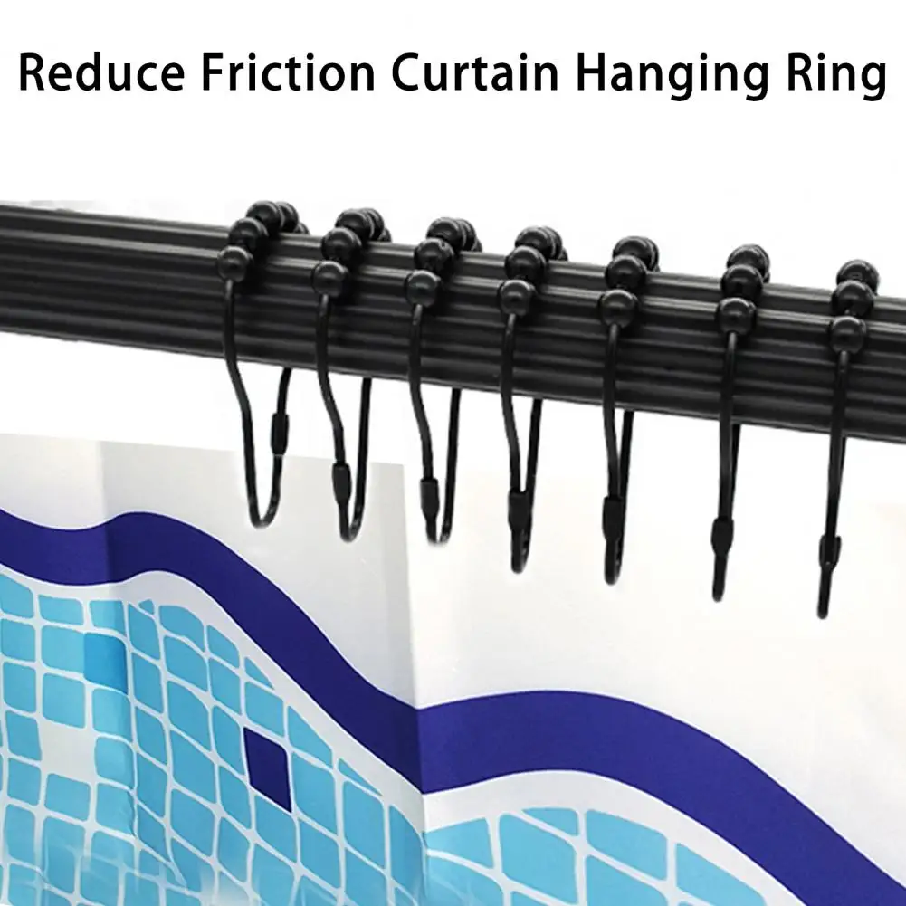 

10Pcs Useful Strong Load-bearing Rolling Bead Design Metal 5 Beads Shower Curtain Hanging Ring Household Supplies