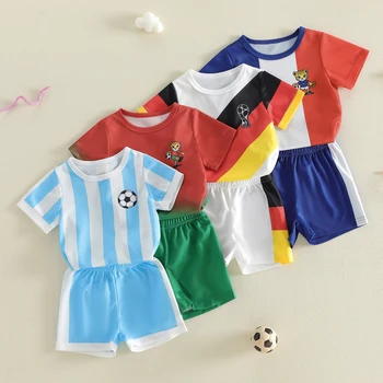 Completo da Calcio per Bambini con Design di Diverse Squadre, Maglia a Maniche Corte con Collo Rotondo e Pantaloncini, Set 2 Pezzi