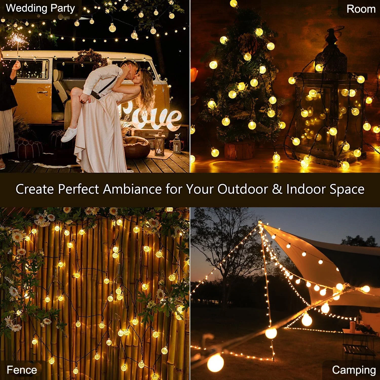 Solar-Powered Waterproof Crystal Globe String Lights - 60 LED Outdoor Garden Decor with 8 Lighting Modes