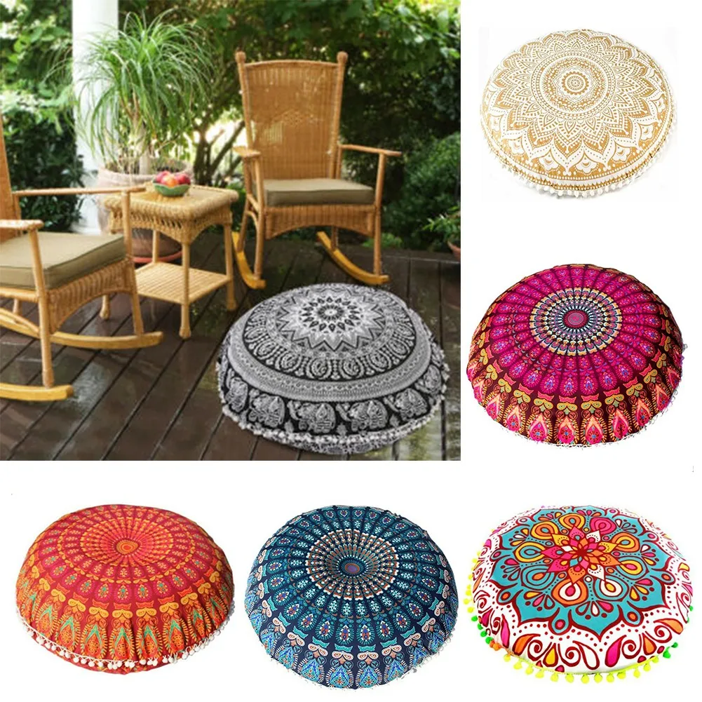 

Round Mandala Pattern Pillowcase Bohemian Cushion Cover Boho Floor Cushion Pillows Cover Case Home Decoration 43x43cm