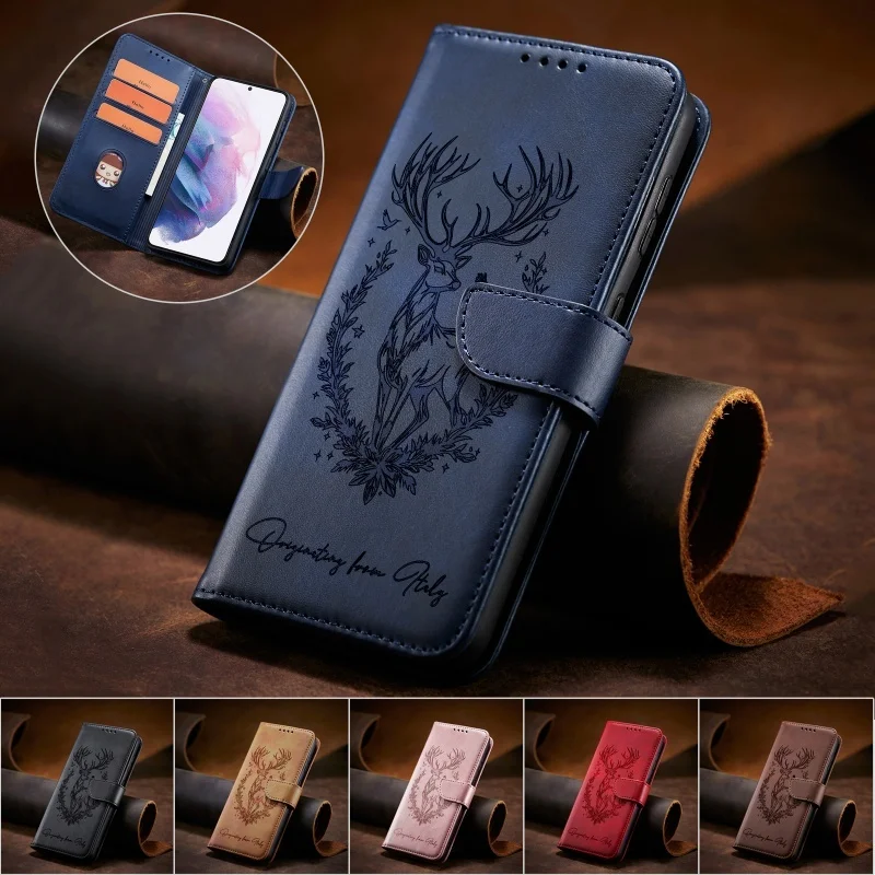 3D Lucky Deer Leather Wallet Phone Case Cover