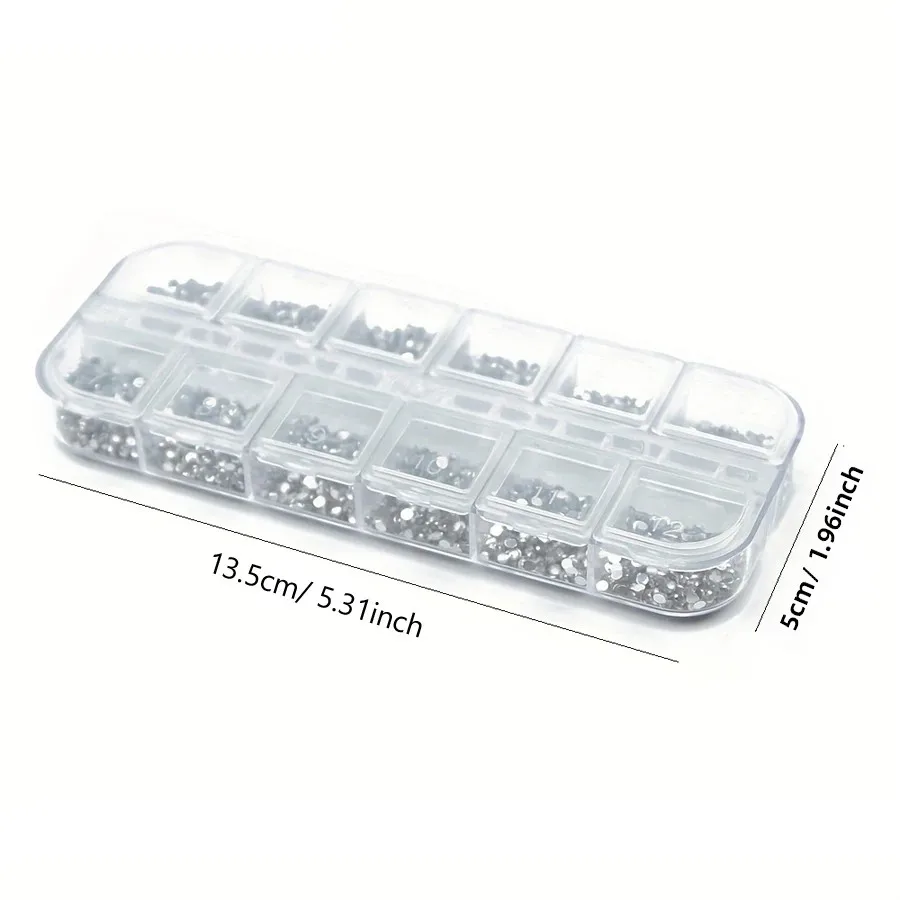 3000개 1.5mm 투명 실버 라인스톤, 플랫백 네일 젬, DIY 네일 아트 장 보관함 포함