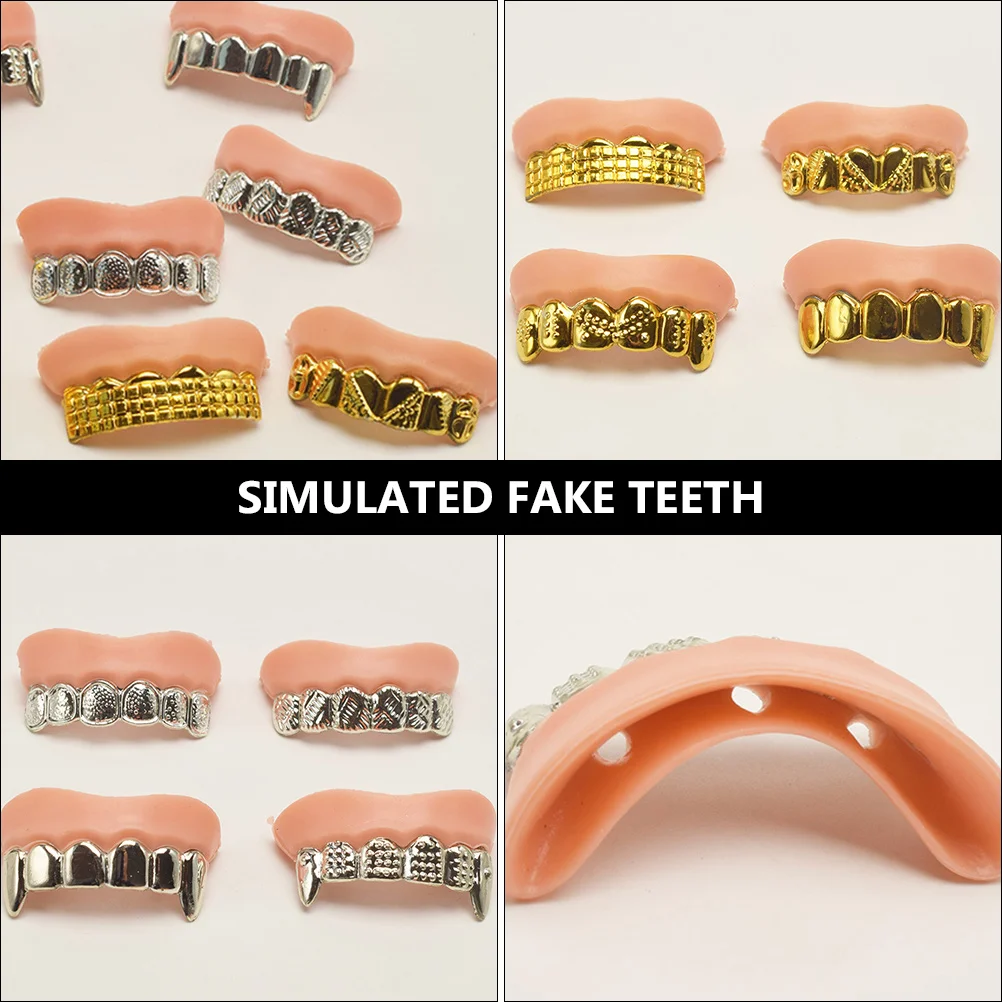 8 Pcs Plating Fake Teeth Plating Fake Teeth Halloween Props False Funny Prank Practical Jokes Novelty Toys